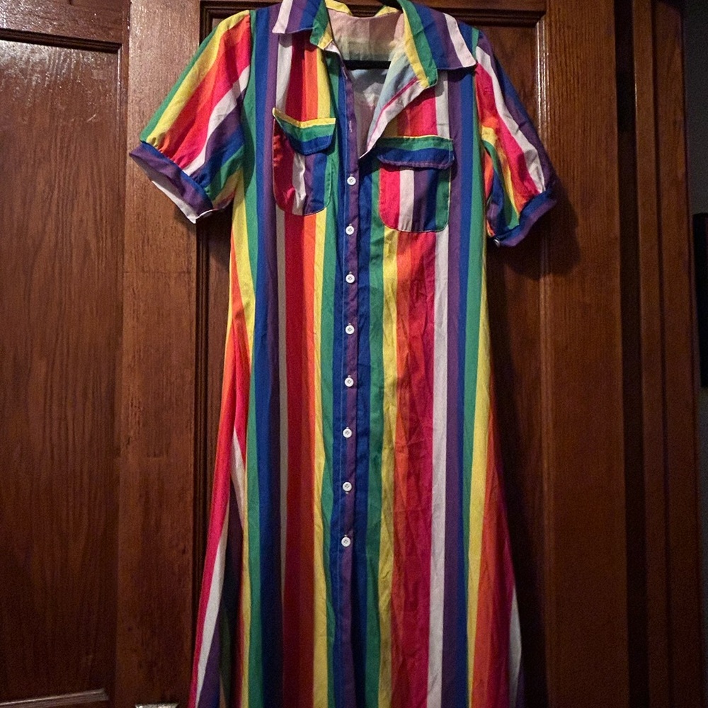Colorful Striped Button-Up Dress